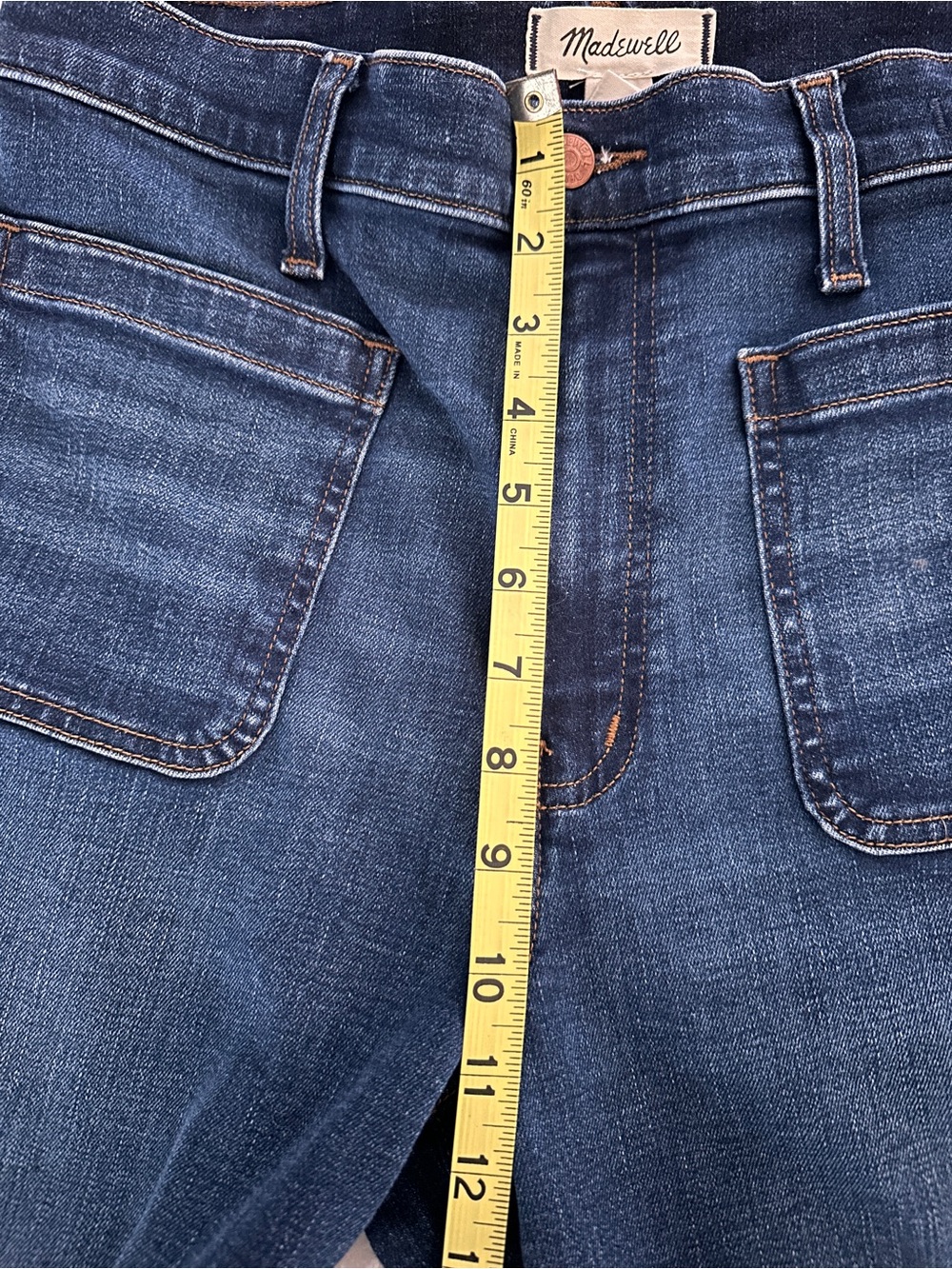 Madewell The Emmett Dark Blue Wide-Leg High-Rise Patch Pocket Jeans - Picture 8 of 11